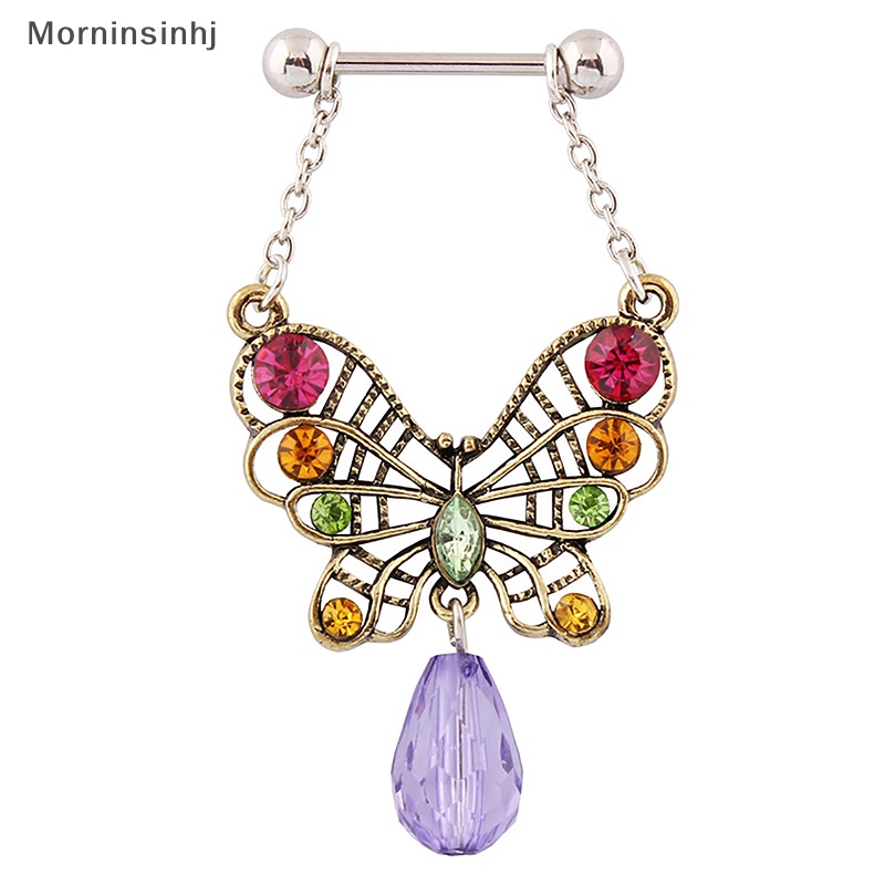 Mornin Cincin Nipple Butterfly Warna Bronze Bahan Stainless Steel Kreatif Kristal Untuk Wanita Perhiasan Tubuh Seksi id