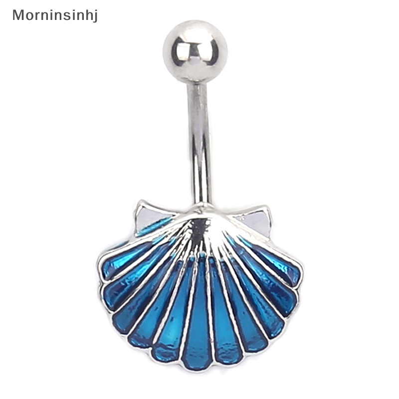 Mornin Kreatif Perak Biru Shell Cincin Perut Baja Titanium Kristal Pusar Cincin Perhiasan Tubuh Untuk Wanita Belly Ring id