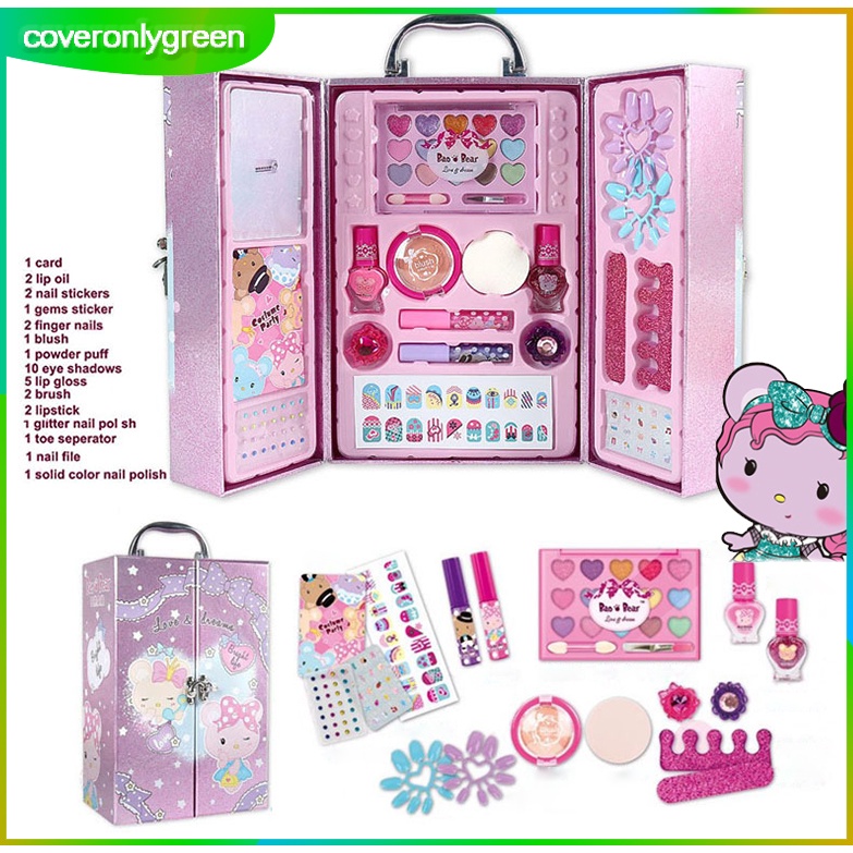 32Pcs Mainan Kosmetik Kecantikan Anak / Alat Rias Anak Fungsi Real / Children Pretend Play / Glamous Beauty Bag