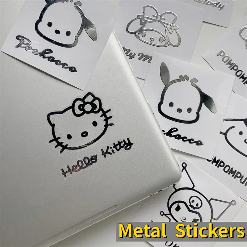 Stiker Logam Pola Hewan Kartun Lucu/Hello Kittys Gadis Self Adhesive Sealing Sticker/INS Style Hitam Tahan Air Stiker Dekoratif/DIY Laptop Cup Ledger Sticker