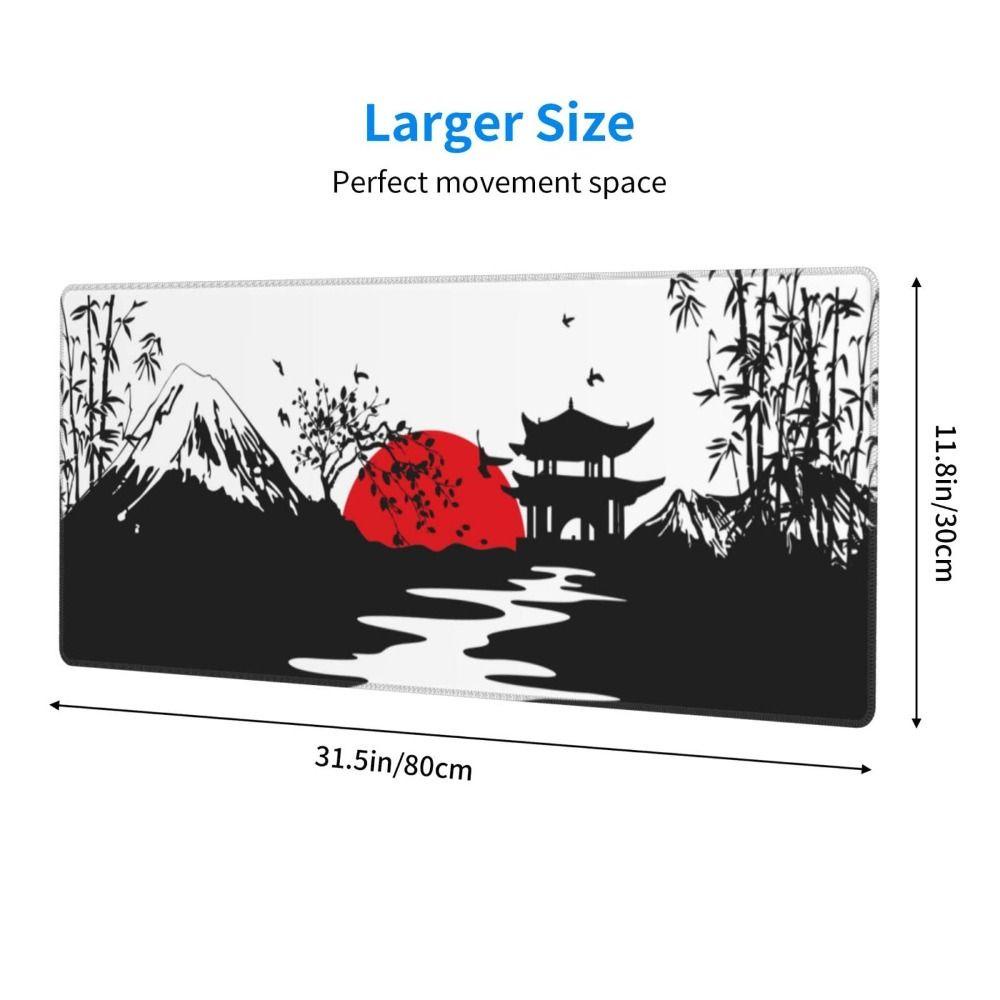 Populer Mouse Pad Jepang Non-Slip Besar Hitam Dan Merah Alas Meja