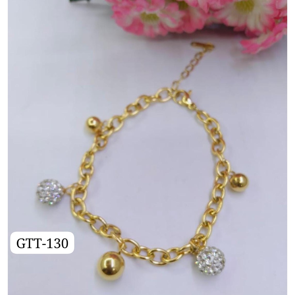 GELANG TANGAN KAKI TITANIUM RANTAI EMAS GOLD BULAT PERMATA DIAM TERMURAH / DUNIA GELANG