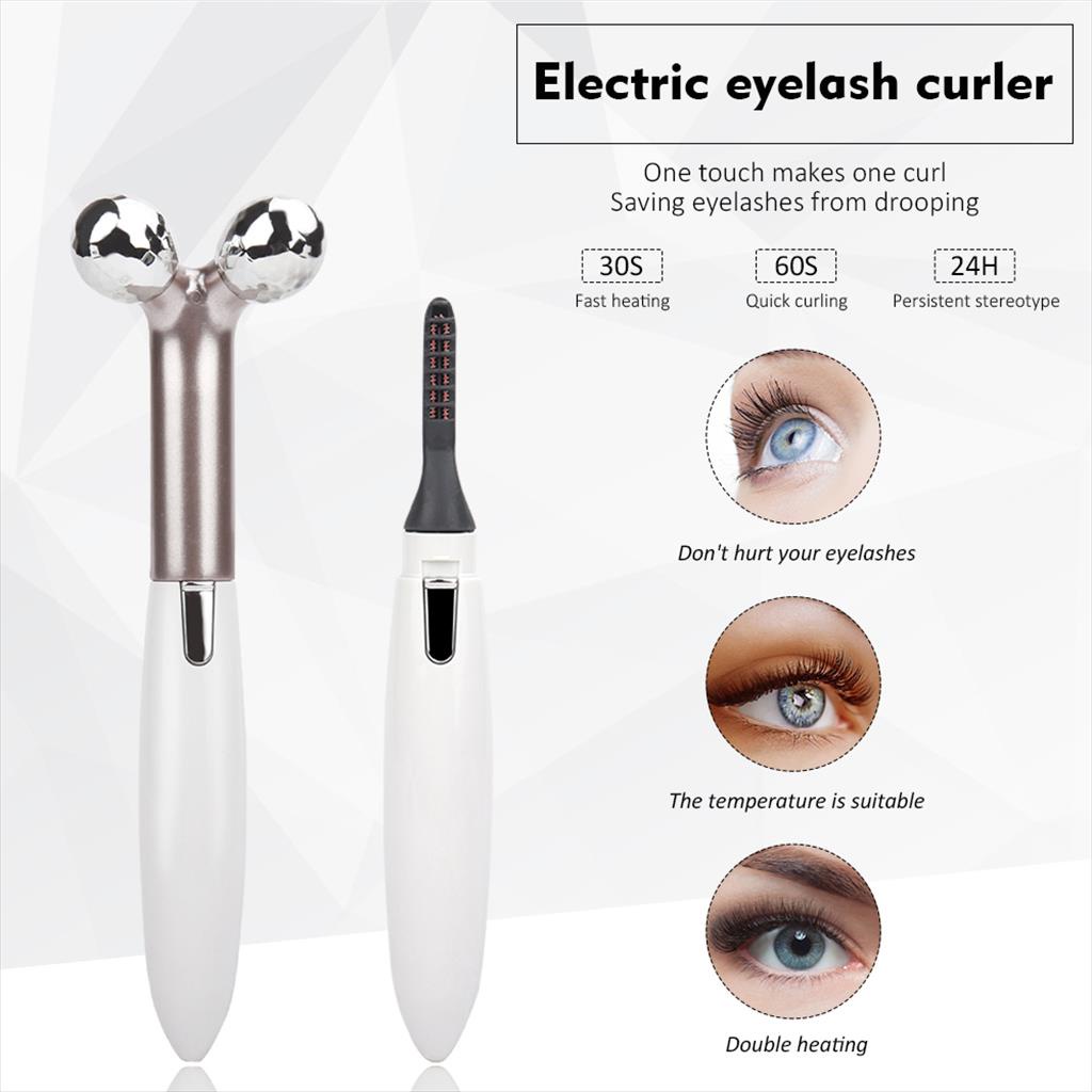 2IN1 EYELASH CURLER WITH DIAMOND CUT MASSAGE BALL PENGGERITING BULU MATA ROL PIJAT WAJAH ELEKTRIK