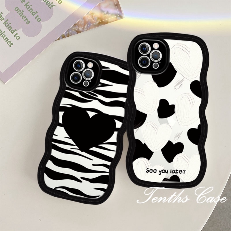 Untuk Samsung S23 S22 S21 S20 Plus S23 S22 S21 S20 Ultra S20 FE S21 FE Note 20Plus Note 20Ultra Wave Edge Black Heart Phone Case