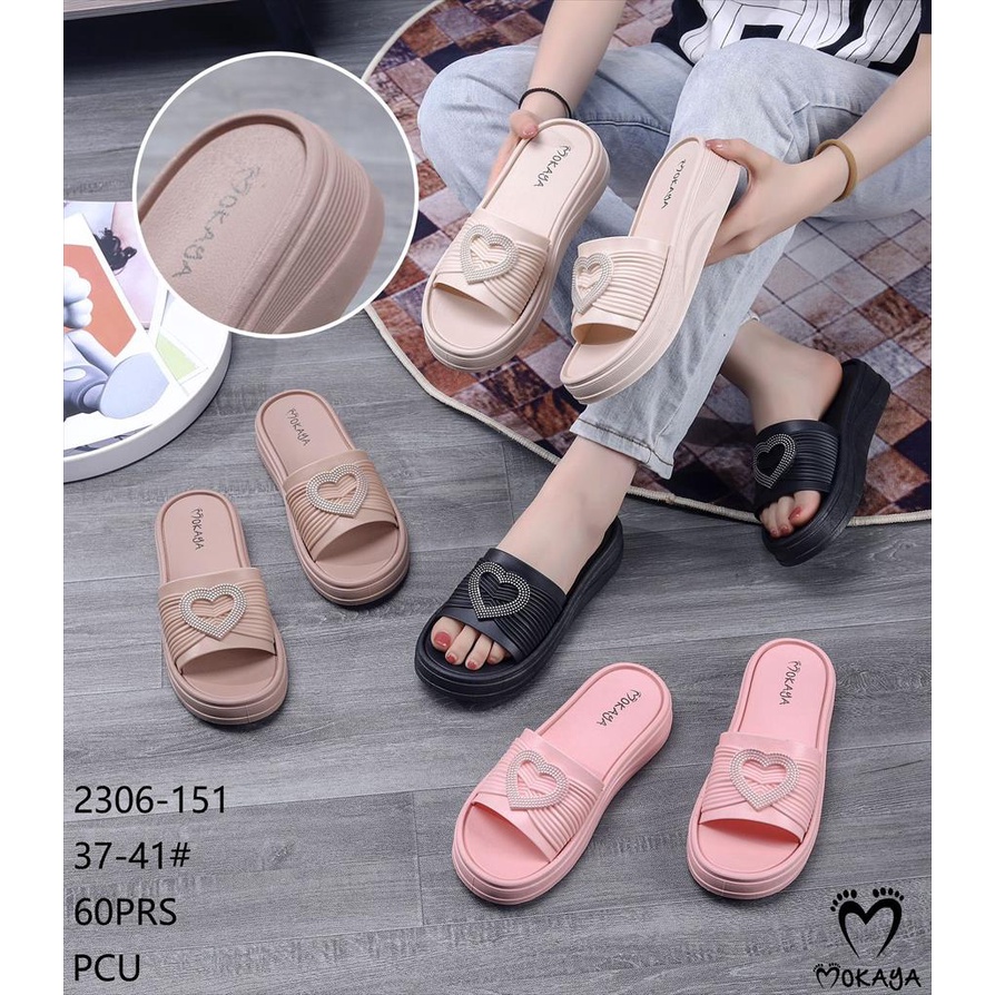 Sandal Slop Jelly Wedges Wanita Ban Motif Love Glitter Super Mewah Cantik Kekinian Import Mokaya / Size 37-41 (2306-151)