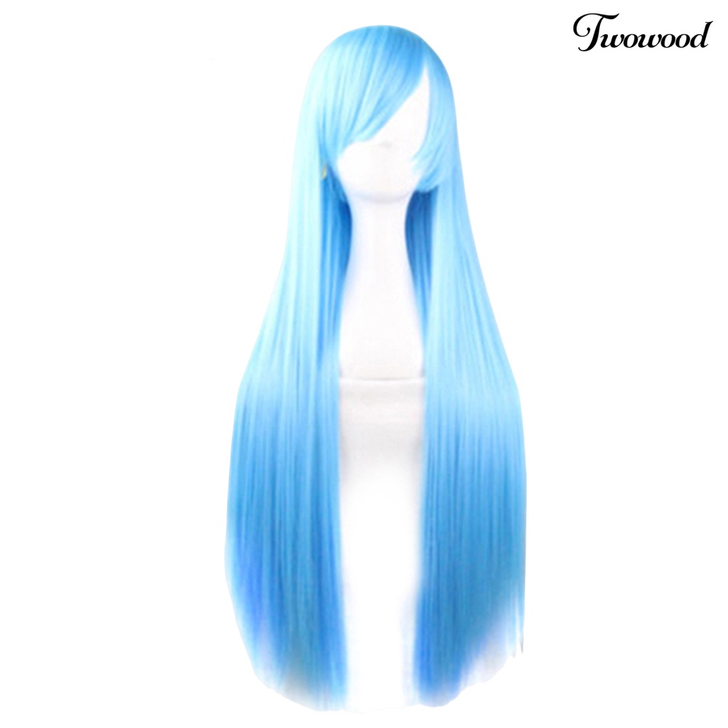 Twowood Fashion Gadis Wanita Panjang Cosplay Poni Miring Lurus Penuh Wig Rambut Ekstensi