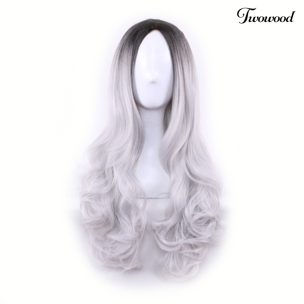 Twowood Charming Gradient Color Panjang Keriting Wanita Rambut Wig Dyed Sintetis Sopak