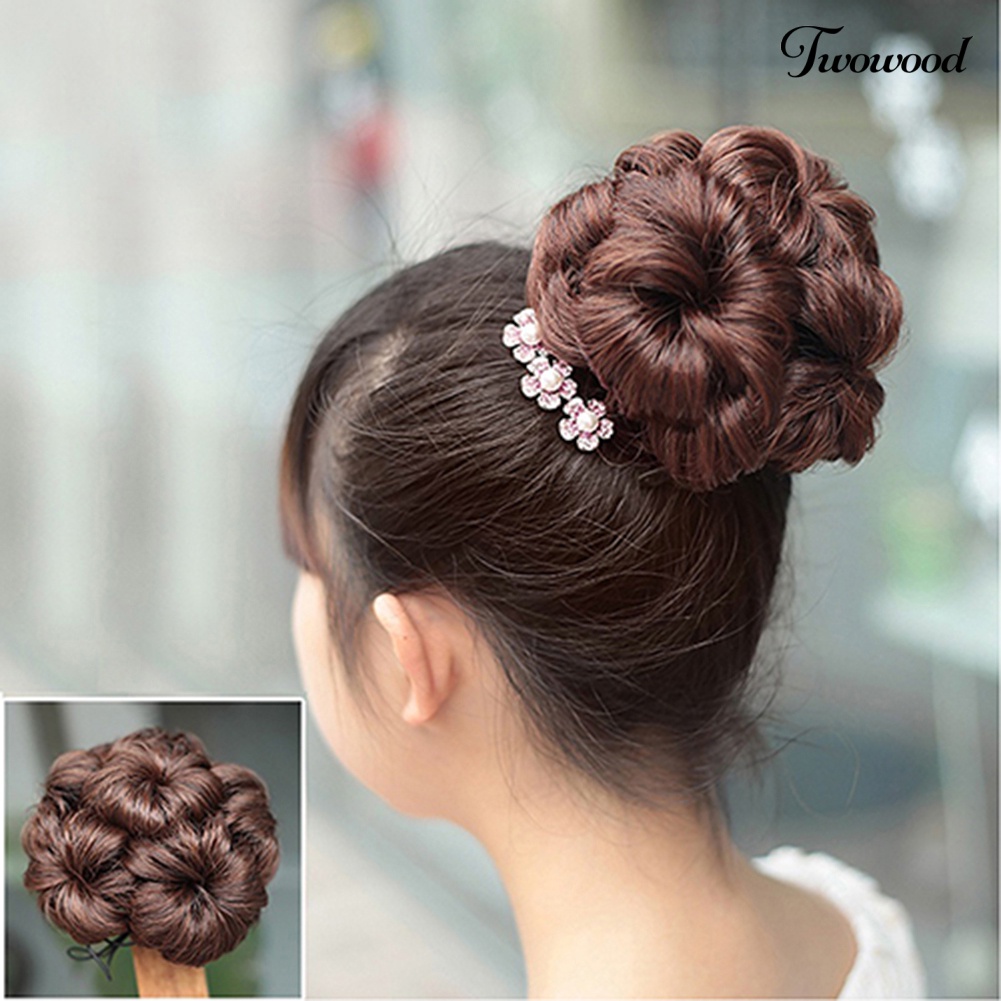 Twowood Wavy Curly Synthetic Hair Bun Cover Sopak Klip Wig Scrunchie Rambut Ekstensi