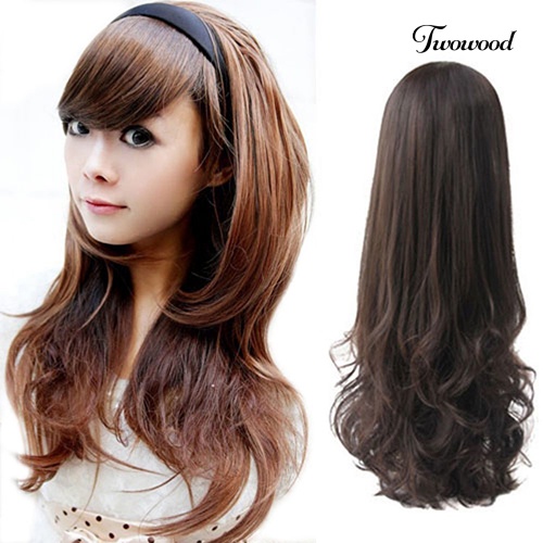 Twowood Fashion Wanita Cosplay Seksi Keriting Bergelombang Setengah Kepala Rambut Band Rambut Ekstensi Wig