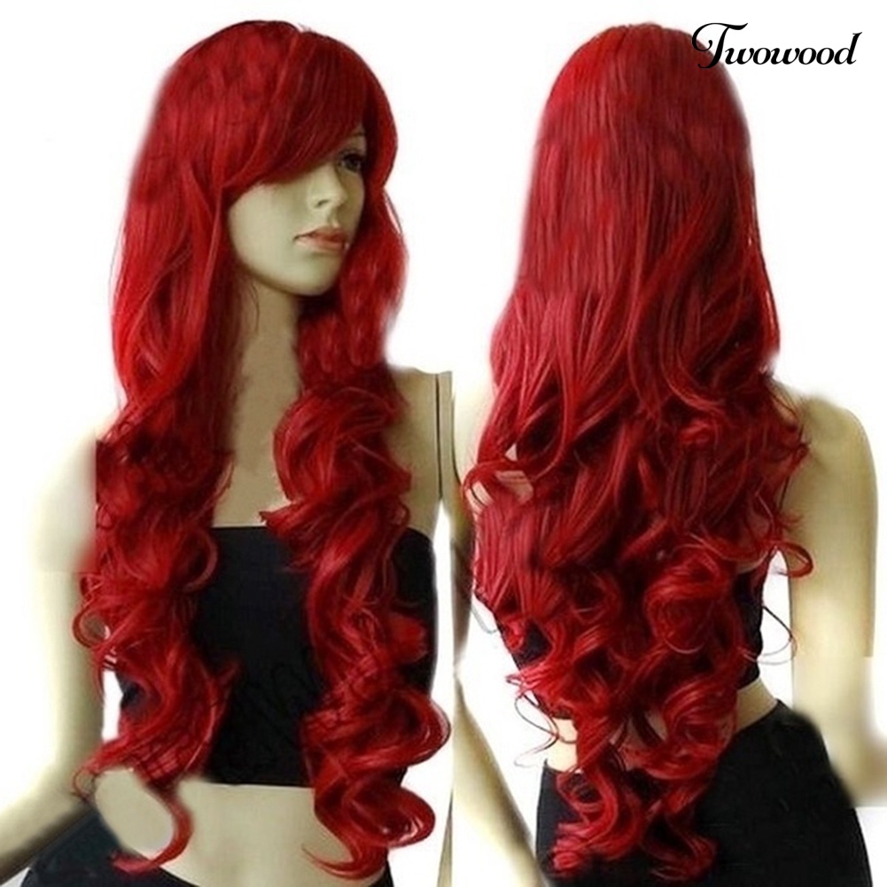 Twowood Fashion Wanita Panjang Keriting Anggur Merah Wig Cosplay Pesta Sopak Rambut Ekstensi