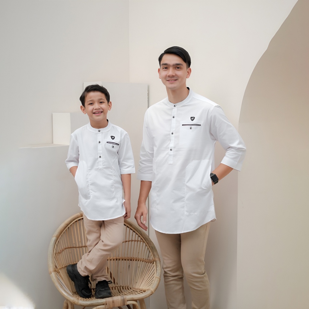 Baju koko couple kurta ayah dan anak laki laki Lengan Pendek Putih terbaru | baju koko couple ayah d
