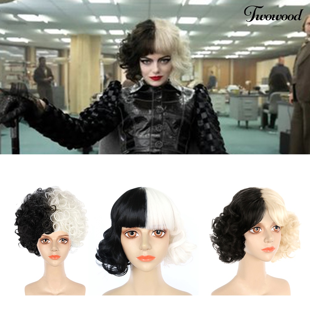 Twowood Kostum Wig Pendek Belah Tengah Lapis Suhu Tinggi Serat Masquerade Pesta Wig Cosplay Untuk Rumah