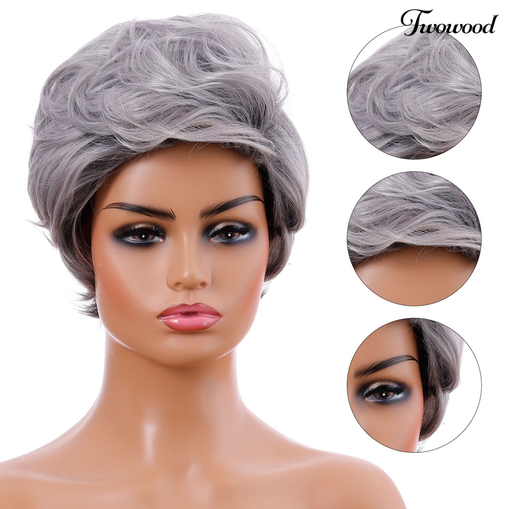 Twowood Wanita Wig Berbulu Memperpanjang Rambut Menebal Rambut Pendek Keriting Preplucked Hairline Wig Untuk Pakaian Sehari-Hari