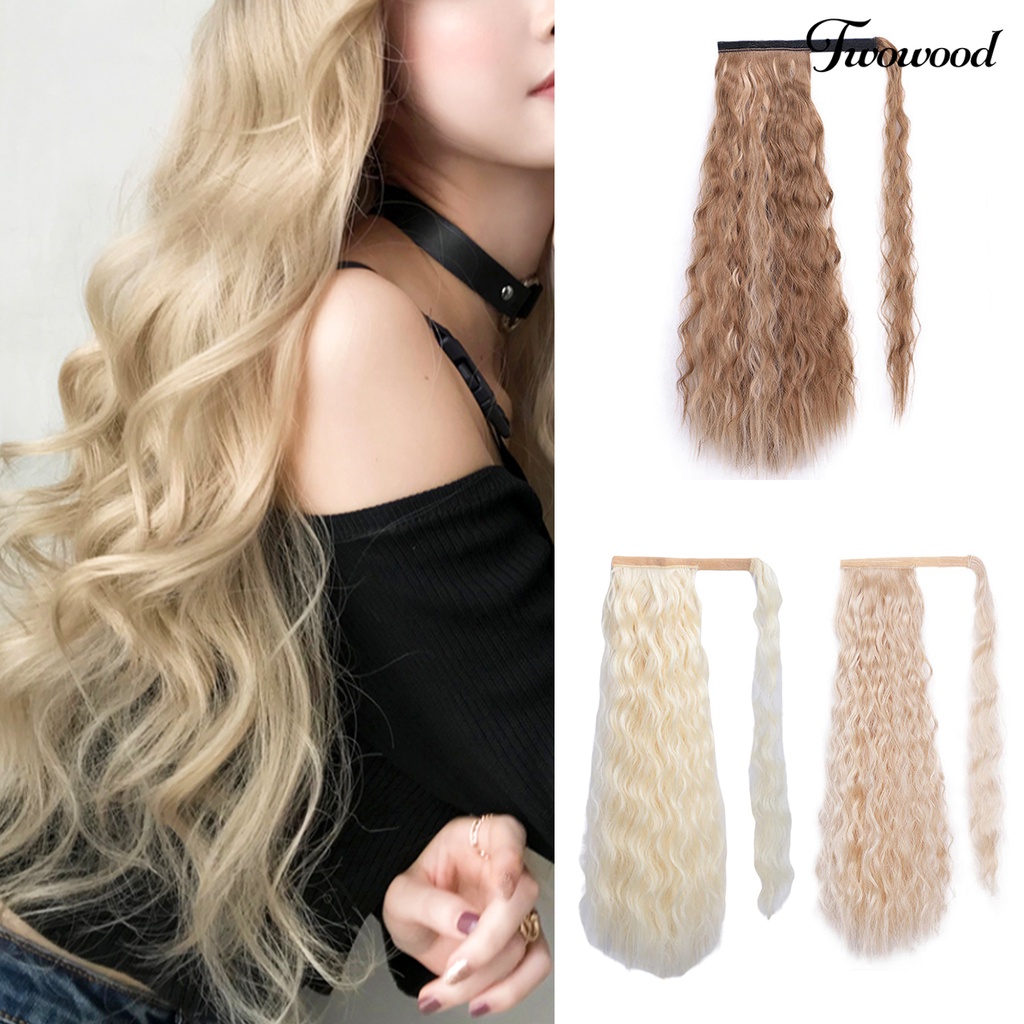 Twowood Wig Tak Terlihat Mudah Dipakai Nyaman Halus Wol Gaya Roll Pita Pengikat Alat Makeup Suhu Tinggi Sutra Panjang Jagung Keriting Ponytail Untuk Rumah