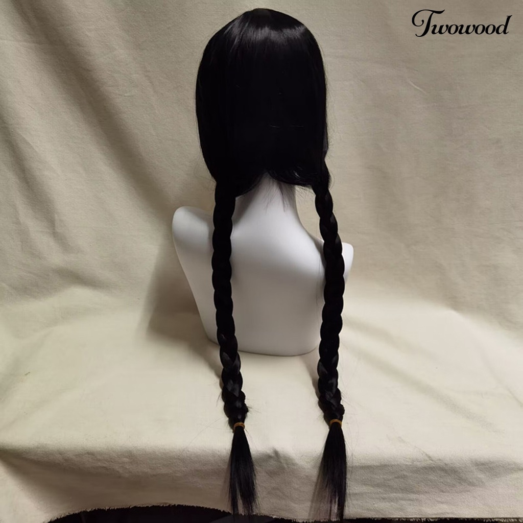 Twowood Serat Suhu Tinggi Dikepang Halus Wig Dengan Poni Film Rabu Addams Cosplay Wanita Wig Alat Styling Rambut