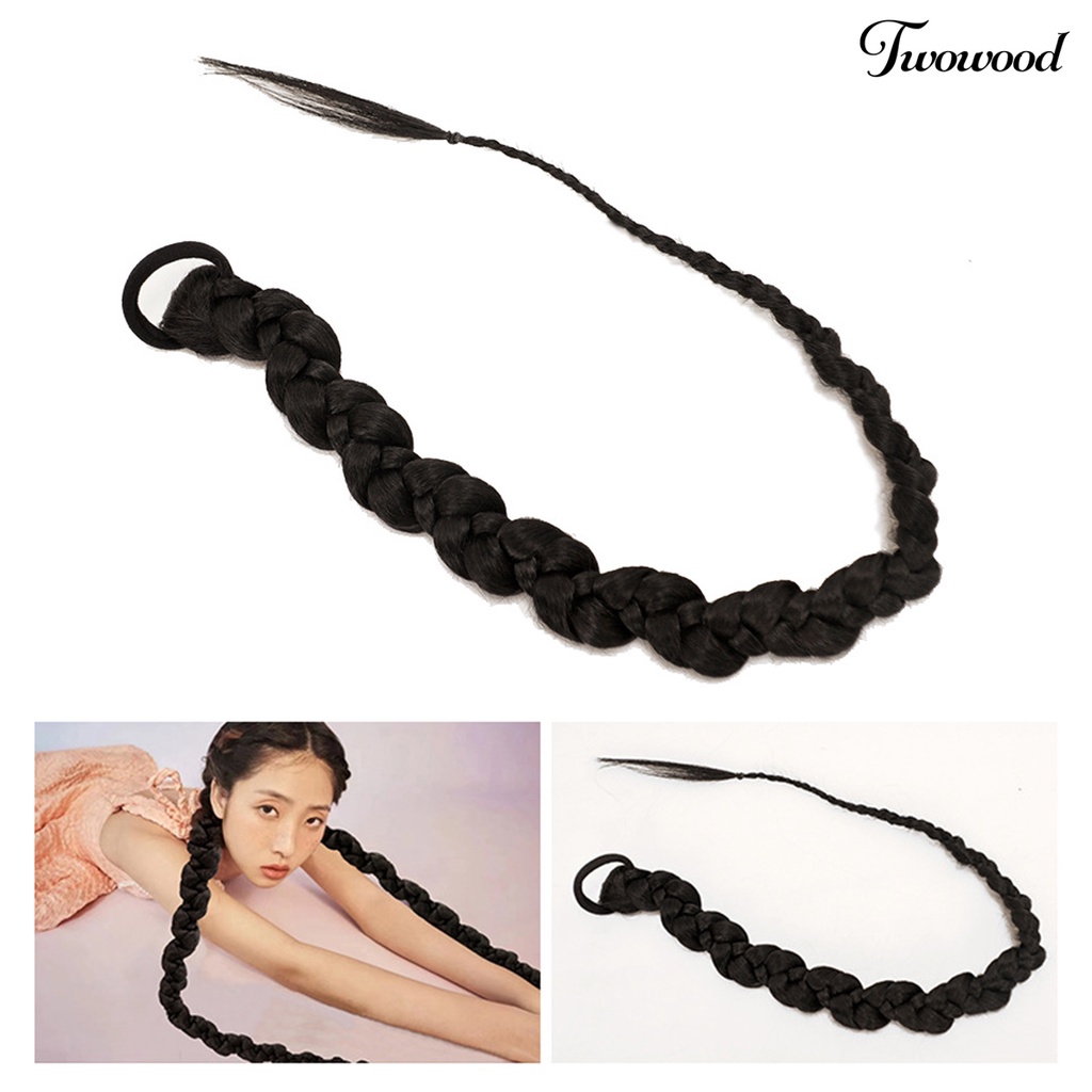 Twowood Wanita Wig Realistis Halus Lembut Alami Peregangan Tinggi Hairband Styling Rambut Meningkatkan-Volume Rambut Tinju Panjang Kepang Kuncir Hitam Wig Gadis Pasokan