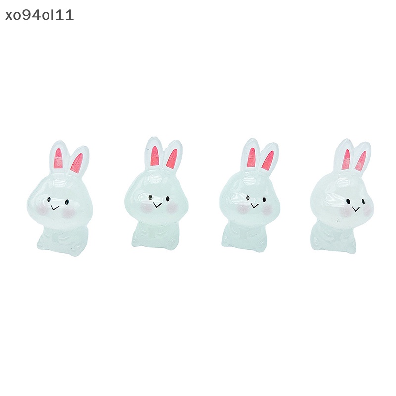 Xo 2Pcs Ornamen Kelinci Putih Bercahaya Kartun Bunny Doll Micro Landscape Dekorasi Rumah Boneka Miniatur Mainan OL