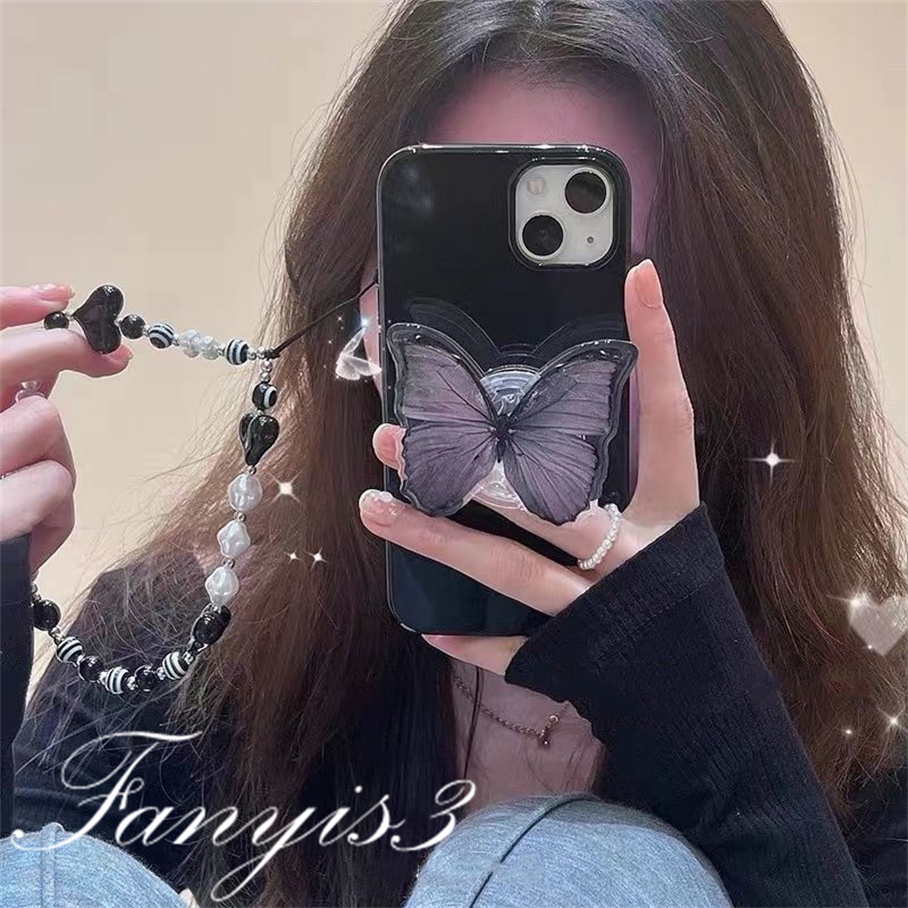 Compatible For iPhone 14 13 12 11 Pro Max X XR Xs Max 8 7 6 6s Plus SE 2020 Kompatibel Untuk Ungu Tua Butterfly Phone Case TPU Silikon Lembut Cover Pelindung Dengan Braket Rantai