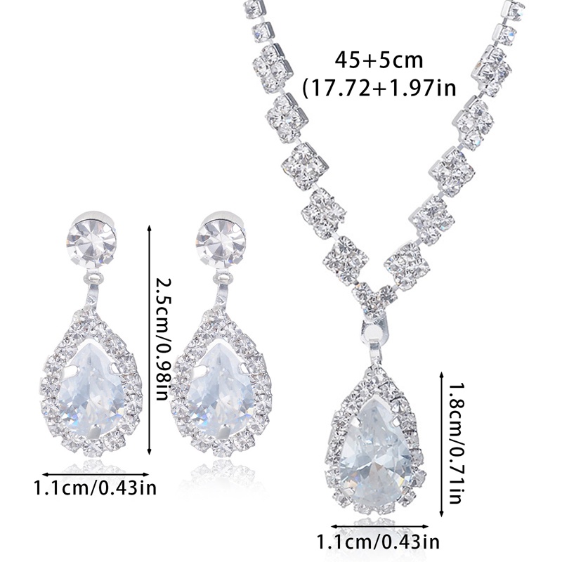 Set Perhiasan Pernikahan Pengantin Untuk Wanita Perak Pengantin Kristal Kalung Anting Set Berlian Imitasi Kalung Choker Prom Kostum Set Perhiasan Untuk Wanita Dan Perempuan