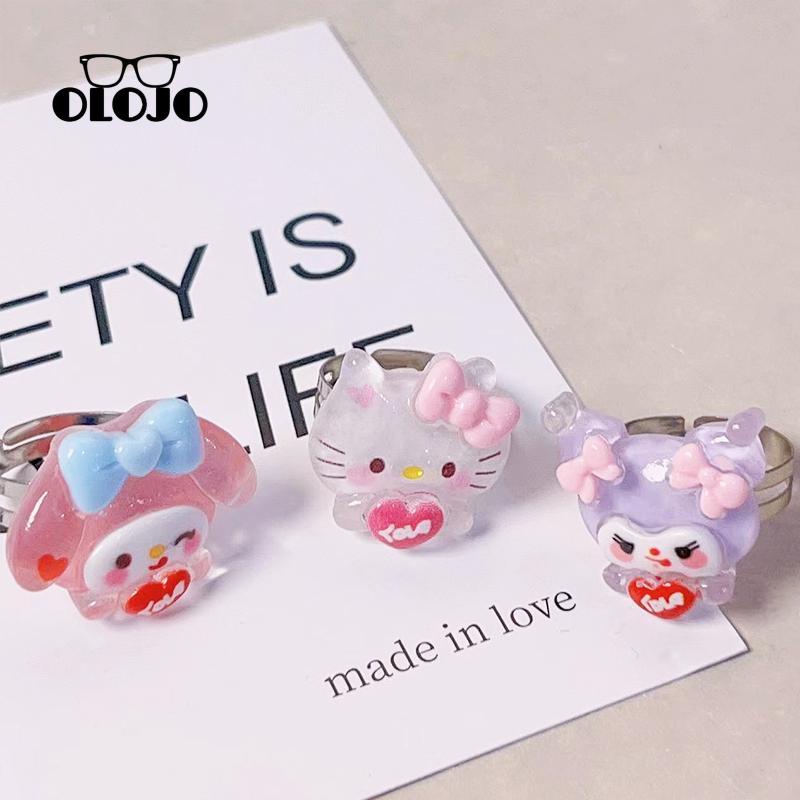 【COD】Sanrio Cincin Model Terbuka Desain Anjing Cinnamoroll Kulomi Bahan Resin Untuk Pasangan