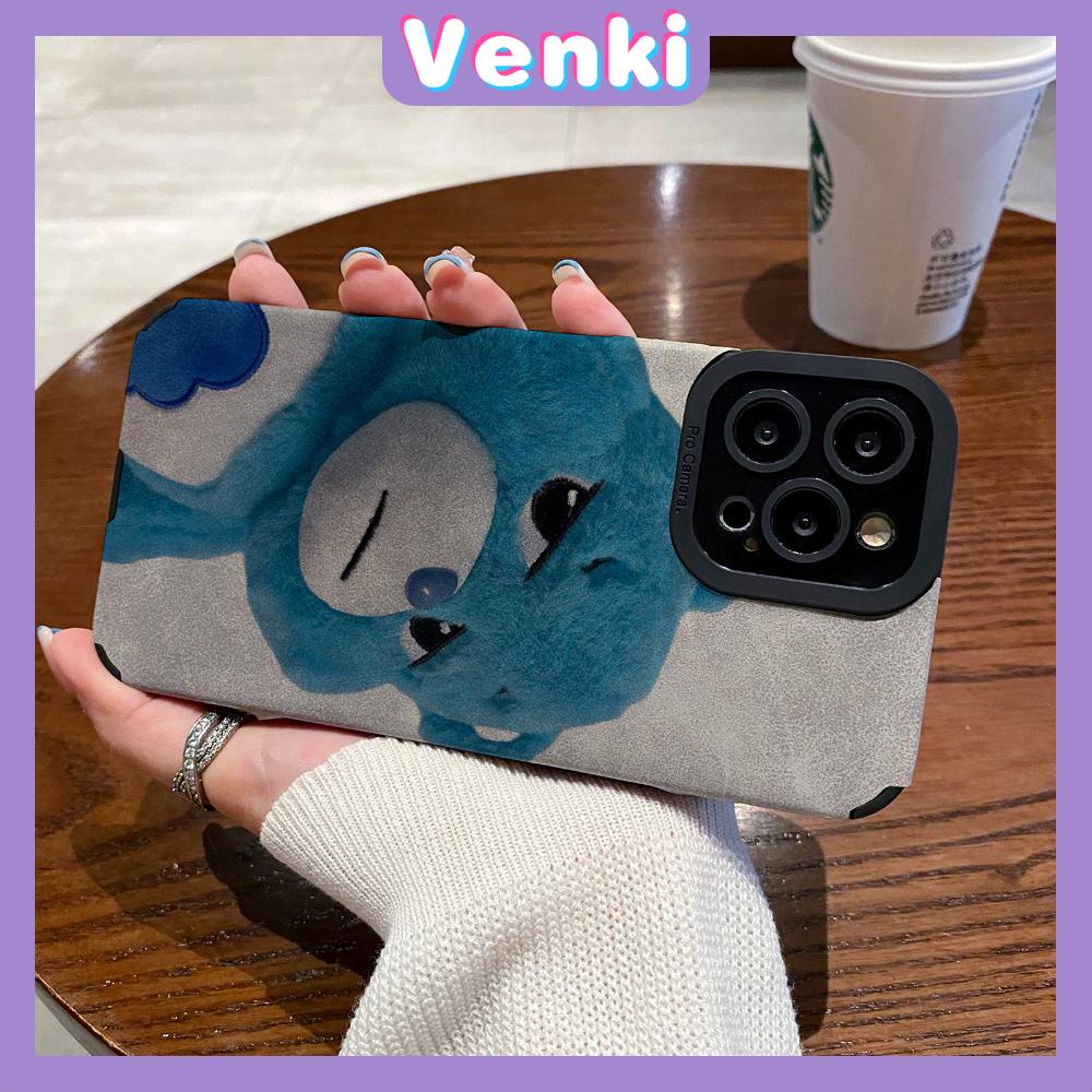 VENKI - Untuk iPhone 11 Case Leather Pupil Suede Case Soft Shockproof Case Camera Simple Cute Blue Bear Kompatibel dengan iPhone 14 13 Pro max 12 Pro max xr xs 7Plus 8Plus