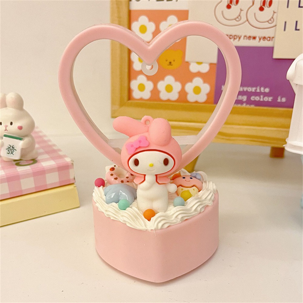 ღ Sanrio Love Night Light Diy Creative Romantic Led Table Lamp Cream Glue Material Package Cartoon Doll Children Handmade Girl Toys Bedside Lighting