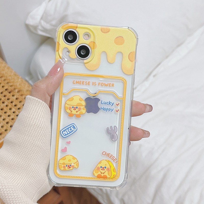 Card Case Happy Cheese Soft Case HP iP iPhone 14 13 12 11 Pro X XS XR Max 7 8 + Plus FTD Casing Apple