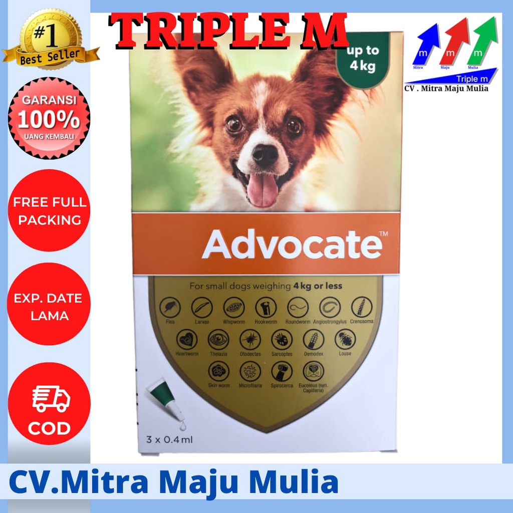 Advocate DOG TRIPLE M - Obat tetes Kutu untuk anjing Berat Badan Sampai 4kg 1 Pipet