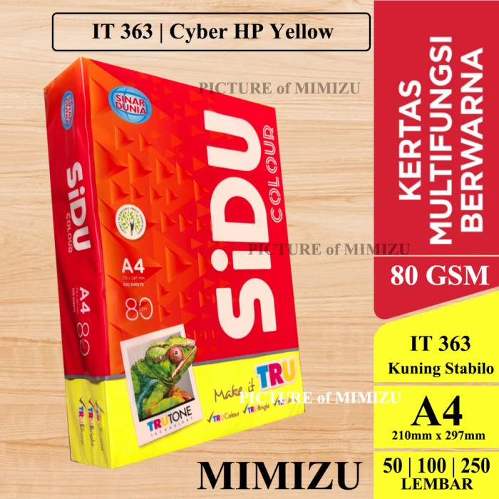 

SIDU Kertas HVS Warna A4 80 Gsm IT363 CYBER HP YELLOW (KUNING STABILO)