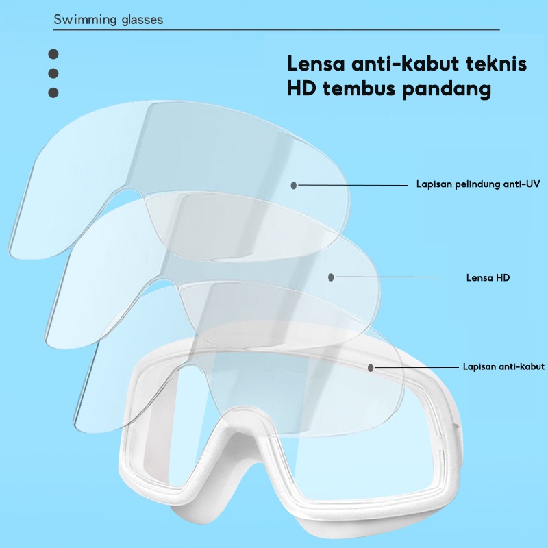 Kacamata Renang Dewasa Frame Besar HD Electroplated Waterproof Anti Fog Goggles Wanita Pria