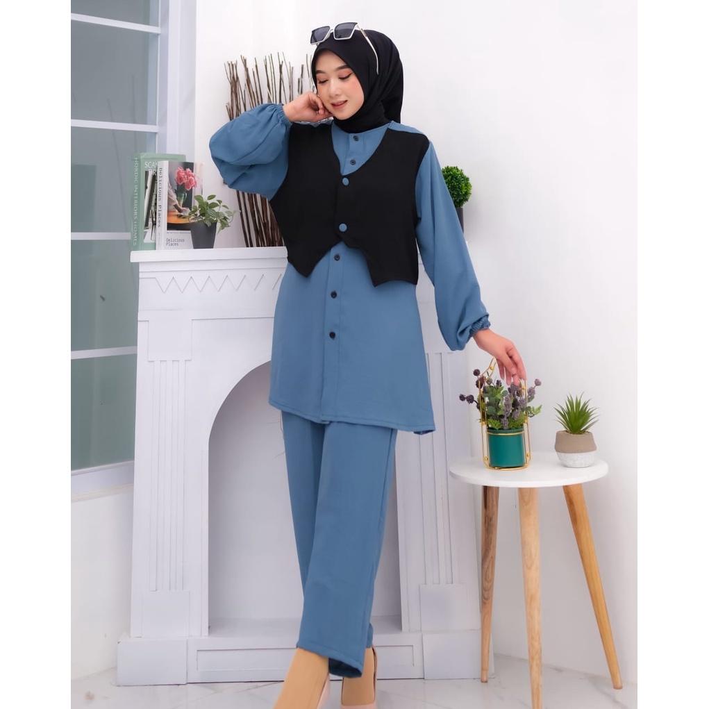 Artha Set Wanita Muslim Cringkle Polos Basic l Setelan Celana 2in1 All Size XL Besar OOTD Casual Daily