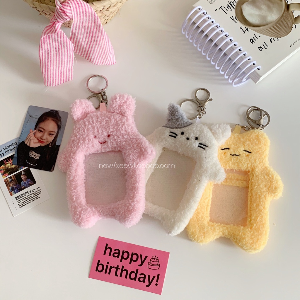 Plush Card Holder INS Lucu Kartun Kampus Penyimpanan Kartu Makan Aidou Kartu Kecil Pajangan Foto Polaroid Tas Liontin