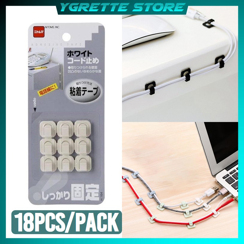 YGRETTE - 18PCS/PACK Klip Tempel Manajemen Kabel Wire Organizer 18 PCS CABLE CLIP