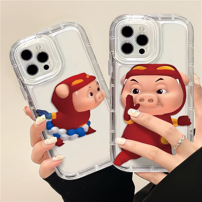 IPHONE Kung Fu Pig Silikon Soft Case Kompatibel Untuk Iphone14 13 11 12 Pro XS Max X XR 7 +8 Plus Pasangan Casing Ponsel TPU Shockproof Cover