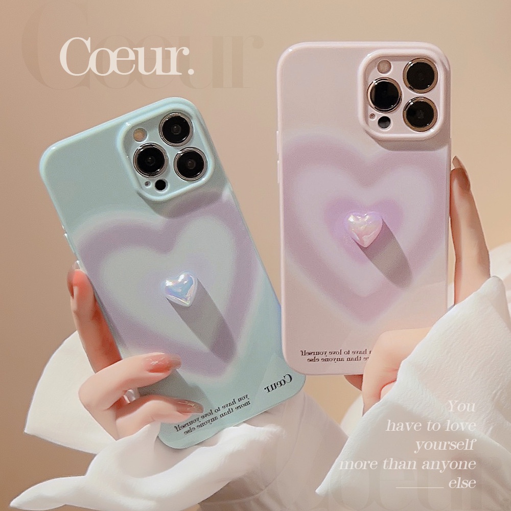 IPHONE 3d Electroplated Love Heart Gradient Color Full Protection Macaron Soft Phone Case Cover Untuk Iphone11 12 13 14 PLUS PRO MAX