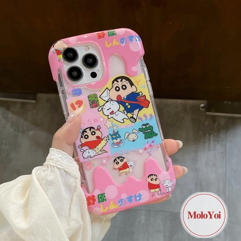 3d Ice Cream Kartun Crayon Shin-chan Case Kompatibel Untuk IPhone XR XS X Max11 13 14 12 Pro Max 7plus8 7 Plus SE 2020lucu Hello Kitty Pochacco Kuromi Lembut TPU Cover