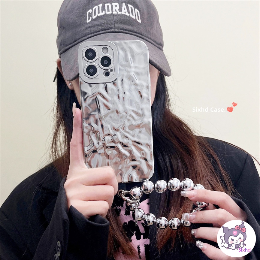 IPHONE Kompatibel Untuk Iphone11 14 13 12 Pro Max Untuk Iphone8 7Plus X Xs Xr SE2020 Xs Max Fashion Aluminium Tin Paper Pattern Electroplated Phone Case+Brecket Soft Shockproof Cover