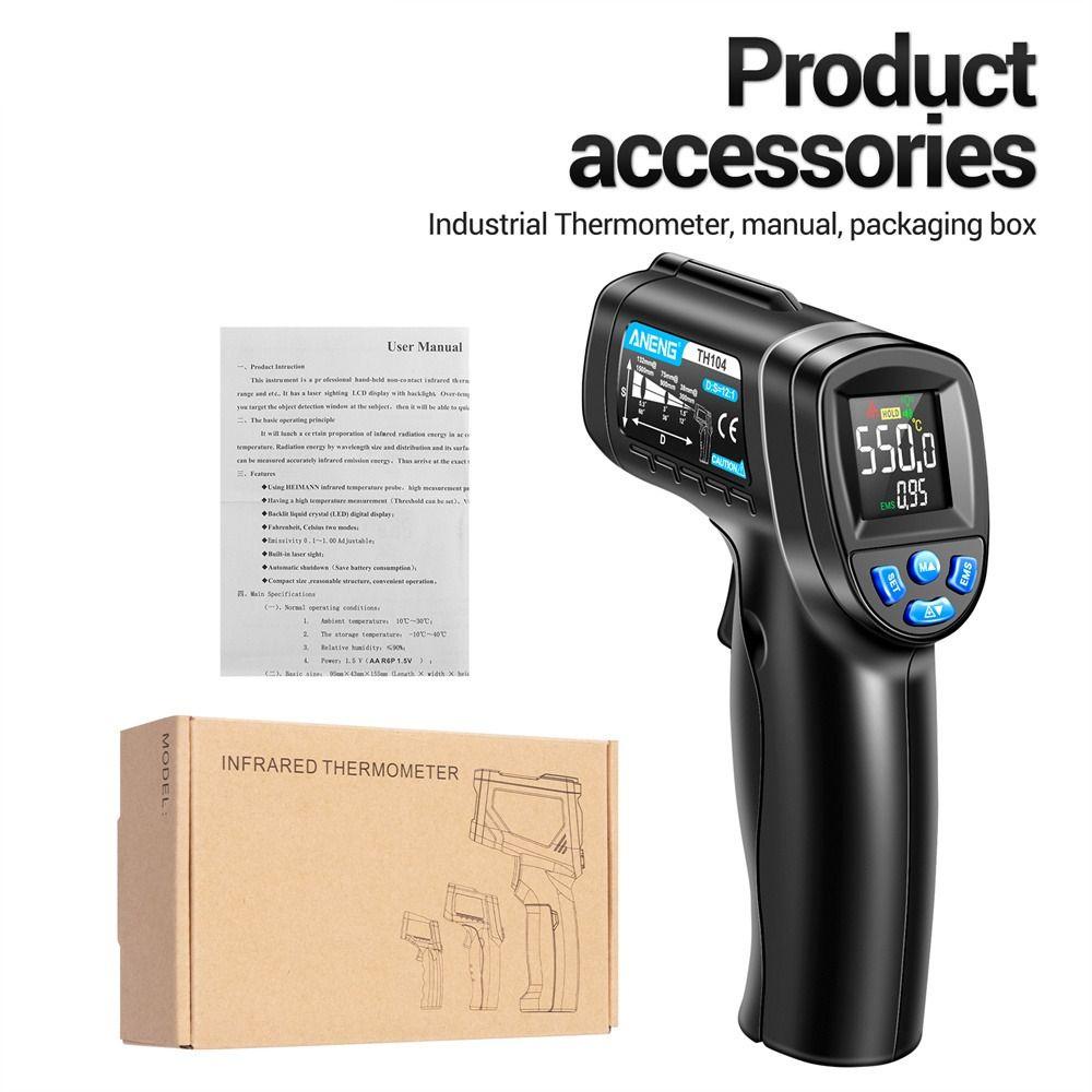 POPULAR Populer Infrared Thermometer Non Kontak D:S=12:1 -58℉ Kepada1022℉ (-50℃ Kepada550℃) Pyrometer IR Digital Untuk Industri