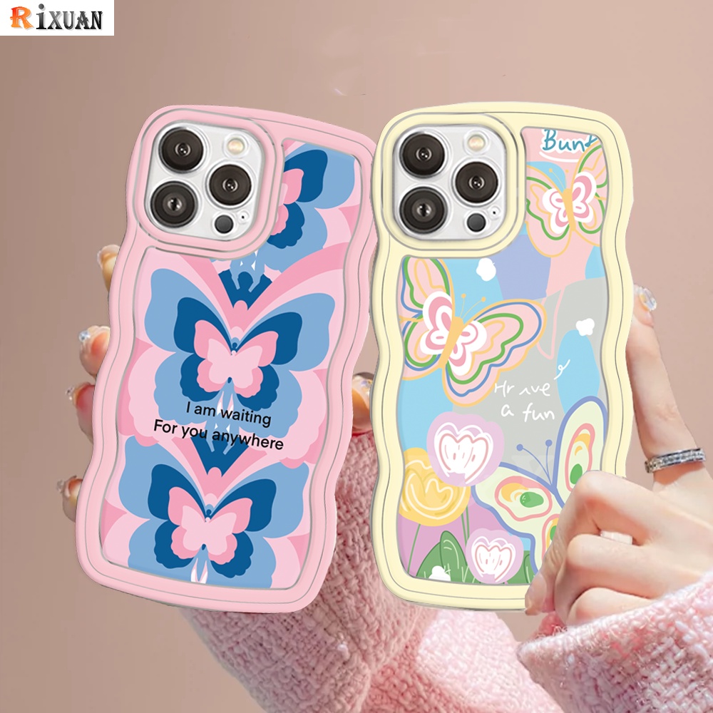 IPHONE Fashion Case Kompatibel Untuk Iphone14 7 8 6 6s Plus 11 12 13 Pro Max X 7Plus XR XS Max SE 2020rendamlombang Tepi Ins Art Pola Fantastis Clorful Kupu-Kupu Soft Cover RIXUAN