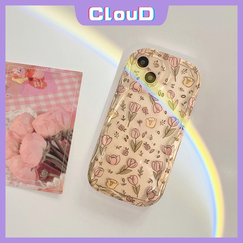 Casing Bunga Tepi Melengkung Bergelombang 3D Untuk Realme C53 C21Y C25Y C25s C11 C30 C21 C17 C35 C25 C31 C55 C15 9i 5 7i 6i 5i 5s C33 C3 C20 C12 C20A Transparan Bunga Segar Soft Cover Case