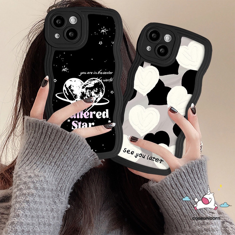 Untuk Realme C53 C25 C55 C30 10 C25Y C12 C21Y C35 C33 C11 C15 C25s 5i 8i 5 9i 8Pro 7 9 Pro+7i 6i 8 5s C20 C3 C17 Art Cat Minyak Love Hati Lembut Bergelombang Tepi Lucu Planet Sarung Graffiti