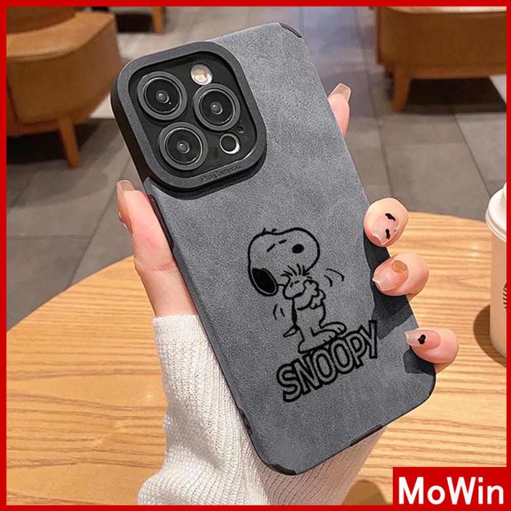 Case iPhone 14 Pro Max iPhone Case Kulit Abu-abu Murid Patch Suede Tahan Guncangan Kamera Sederhana Anjing Lucu Kompatibel dengan iPhone 13 Pro Max 12 Pro Max 11 Xr Xs Max 7Plus 8Plus