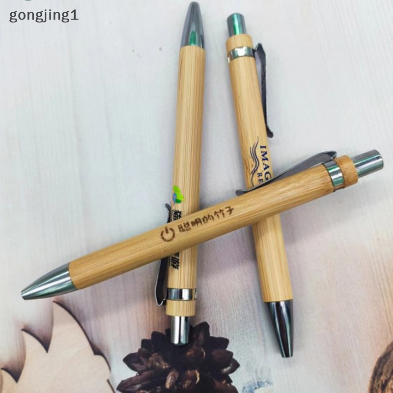 Ggg 4Pcs Set Bolpoin Kayu Bambu 1.0mm Ujung Peluru Biru Hitam Tinta Sig Ball Pen Kantor Sekolah Wrg Alat Tulis ID