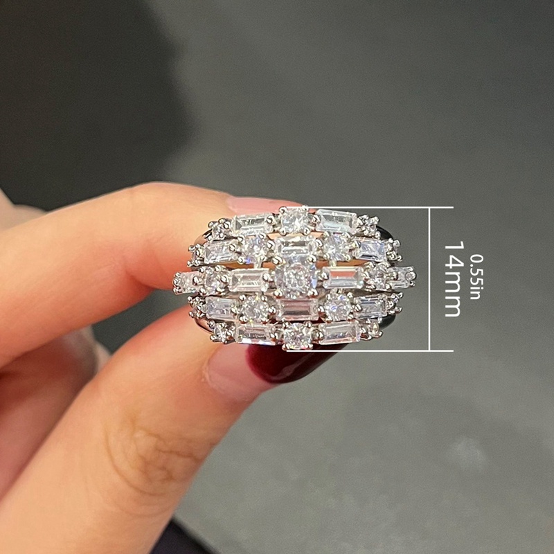 Fashion Wanita Janji Cincin Untuk Pertunangan Pesta Pernikahan Mewah Bertatahkan Briliant Biru/ Putih CZ Tren Perhiasan