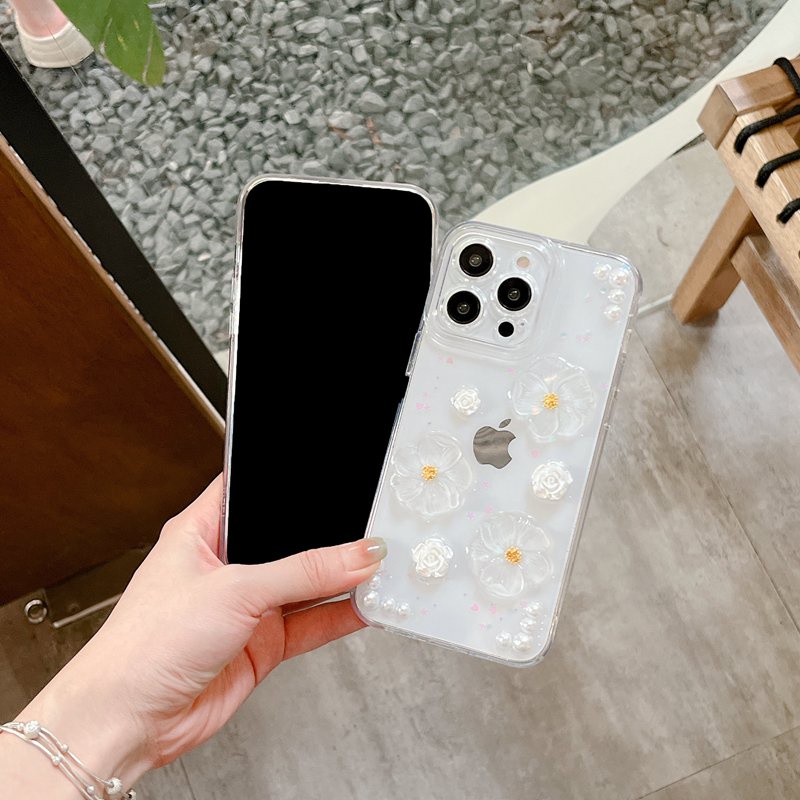 Camellia Flower Pearl Soft TPU Case HP iP iPhone 14 13 12 11 Pro X XS XR Max 7 8 + Plus SE 2020 2022 Drop Glue FTD Casing Apple