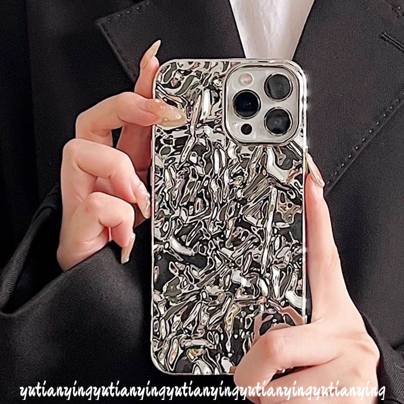 Ins Fashion Casing Batu Perak Kerut Canggih Untuk Realme C55 C35 C21Y C25 C33 C20 C11 C25Y C20A C15 C25s C3 C12 5i 5 6i 8i 8Pro 5s 10 9i 8mewah Electroplate Plating Cover