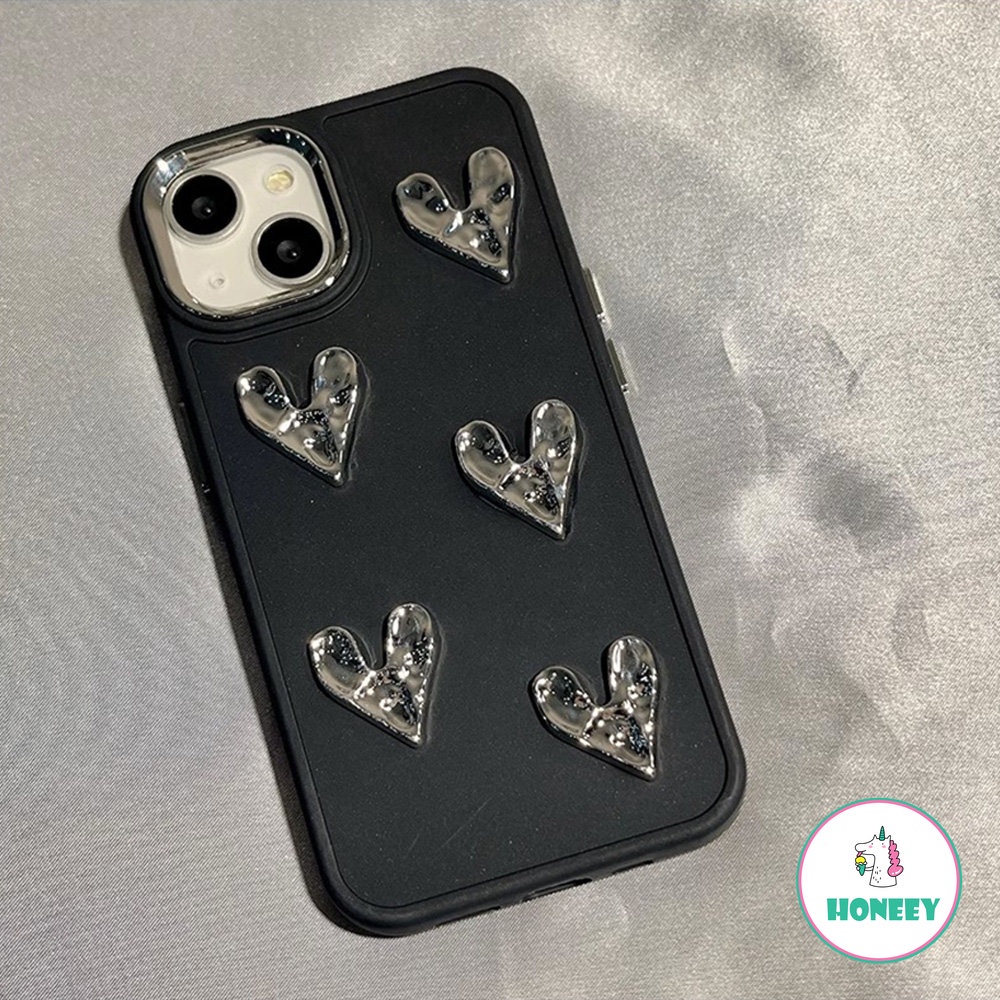 IPHONE Casing Ponsel Cinta Hati Perak Berlapis 3D Mewah Kompatibel Untuk Iphone14 13 12 11 Pro Max XS XR 7Plus 8Plus Lembut Shockproof Shell