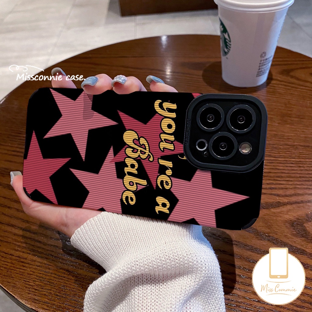 IPHONE Fashion Huruf Pink Star Soft Phone Case Kompatibel Untuk Iphone11 13 14 7Plus XR 12 Pro MAX X7 8 Plus XS MAX Cinta Hati Mewah Tekstur Kulit Shockproof Cover