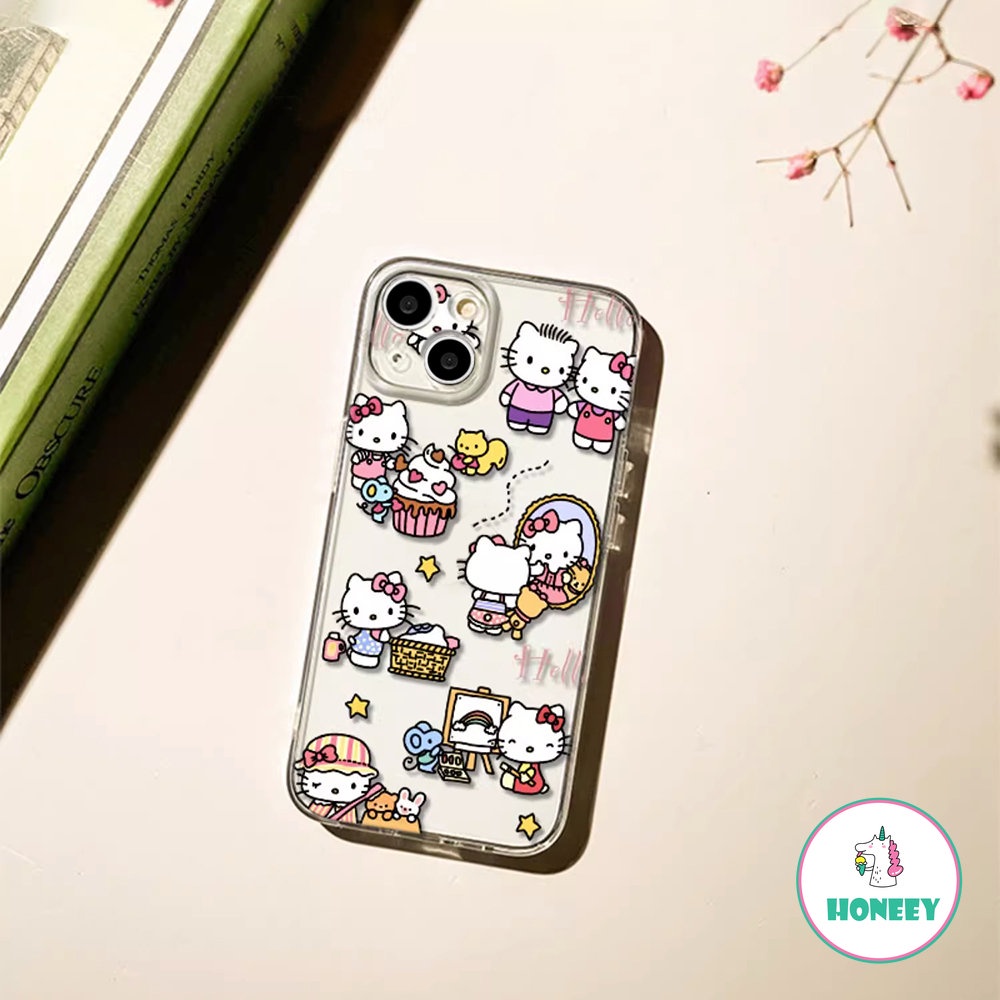 Casing Ponsel Hello Kitty Kartun Yang Indah Kompatibel Untuk iPhone 14 Pro Max13 12 11 Pro Max XR XS 7 8Plus Transparan Lembut Shockproof Back Cover