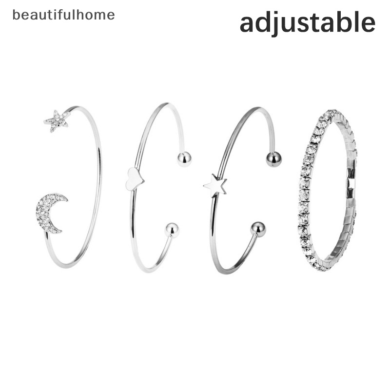 {beautifulhome} 4pcs /Set Gelang Berlian Berkilau Bulan Bintang Geometris Sederhana Perhiasan Fashion.